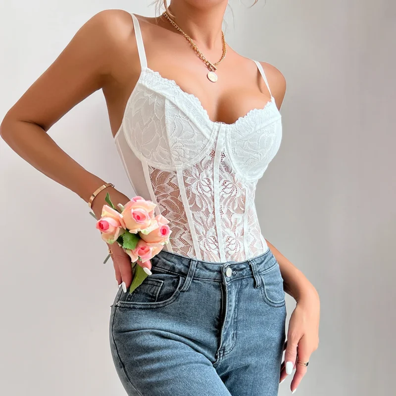 Koronkowe body z transparentnym tyłem