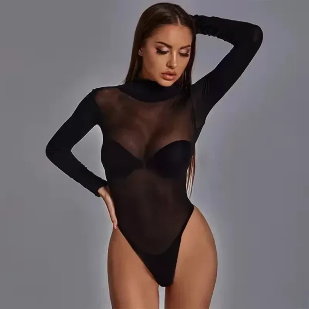 Przezroczyste body z długim rękawem