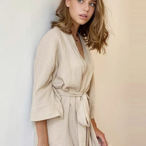 Szlafrok muślinowy z szerokim rękawem