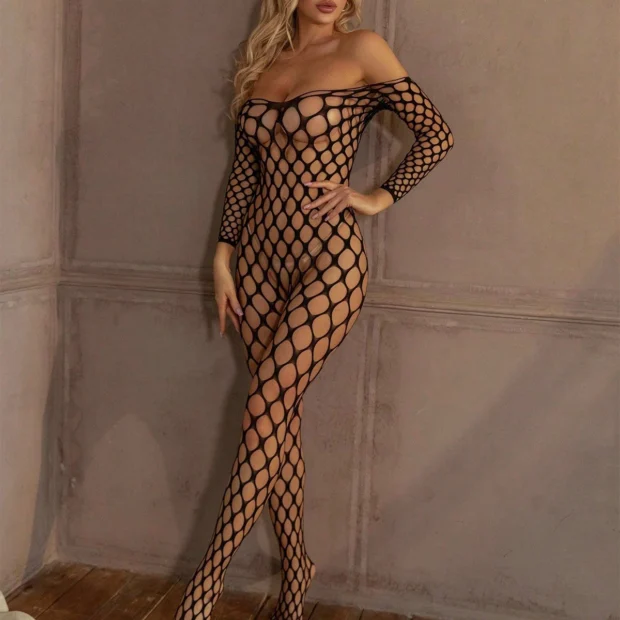 Bodystocking z motywem dużej siatki