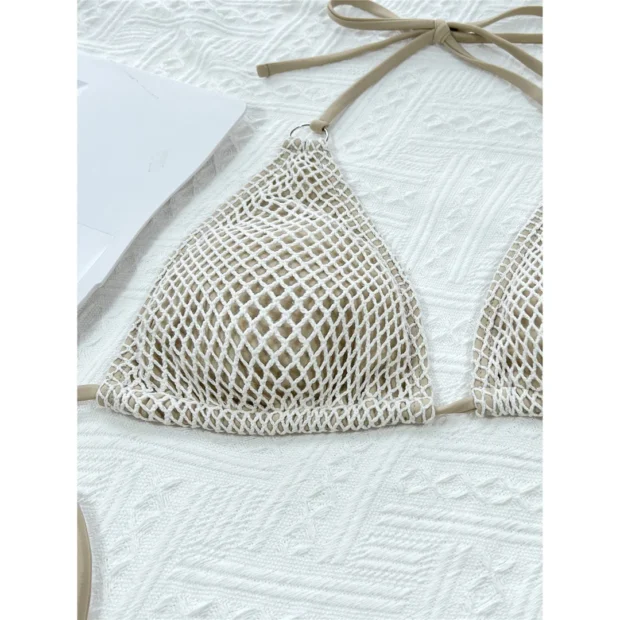 Bikini z siateczkowym wykończeniem i wiązaniami