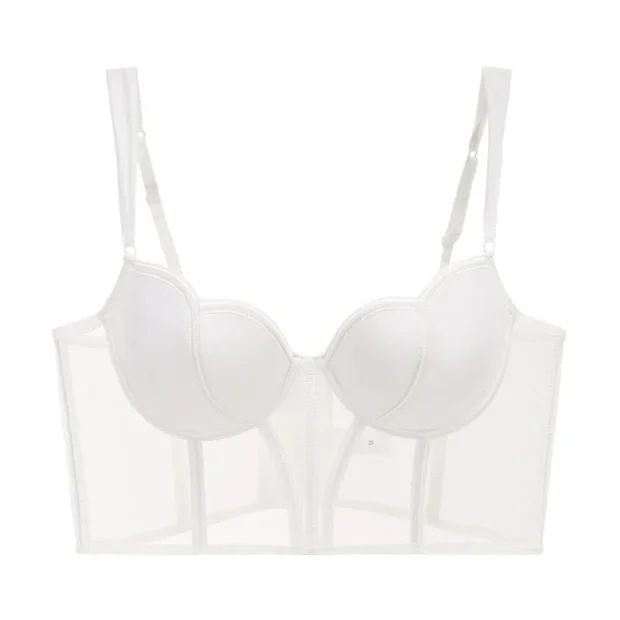 Transparentny gorsetowy push-up z siateczki