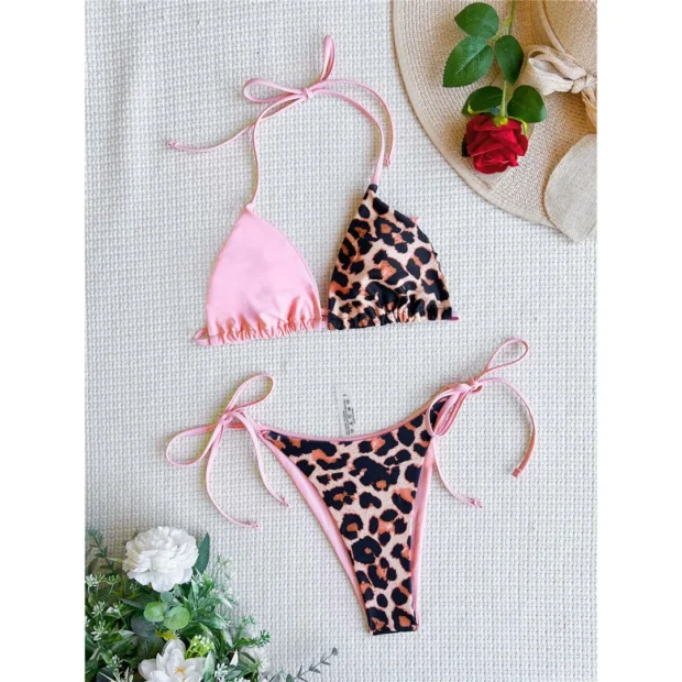 Bikini z wiązaniem i kontrastowym wzorem