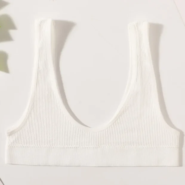Bralette bezszwowy z prążkowanej dzianiny i głębokim dekoltem