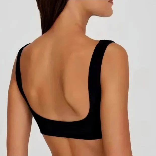 Bralette bezszwowy z prążkowanej dzianiny i głębokim dekoltem