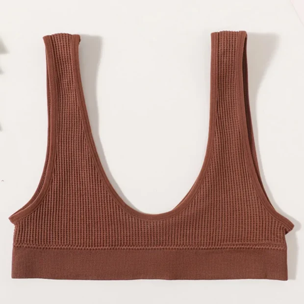 Bralette bezszwowy z prążkowanej dzianiny i głębokim dekoltem