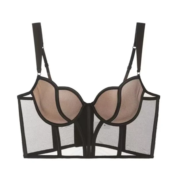 Transparentny gorsetowy push-up z siateczki