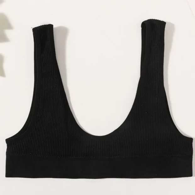 Bralette bezszwowy z prążkowanej dzianiny i głębokim dekoltem