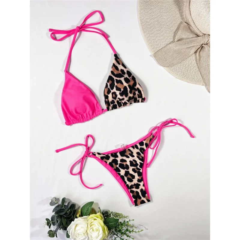 Bikini z wiązaniem i kontrastowym wzorem