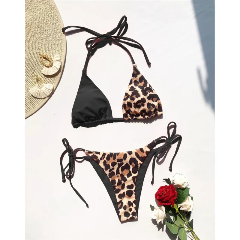 Bikini z wiązaniem i kontrastowym wzorem