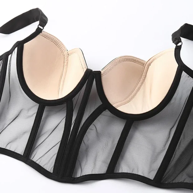 Transparentny gorsetowy push-up z siateczki