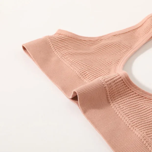 Bralette bezszwowy z prążkowanej dzianiny i głębokim dekoltem