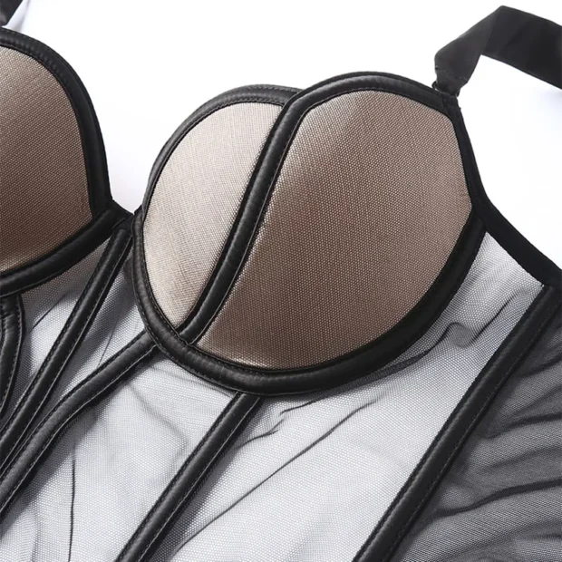 Transparentny gorsetowy push-up z siateczki