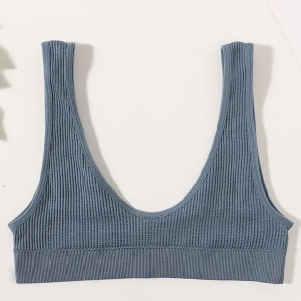 Bralette bezszwowy z prążkowanej dzianiny i głębokim dekoltem