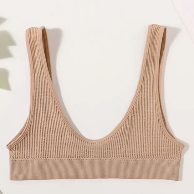 Bralette bezszwowy z prążkowanej dzianiny i głębokim dekoltem