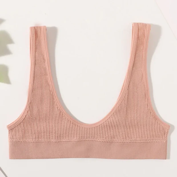 Bralette bezszwowy z prążkowanej dzianiny i głębokim dekoltem