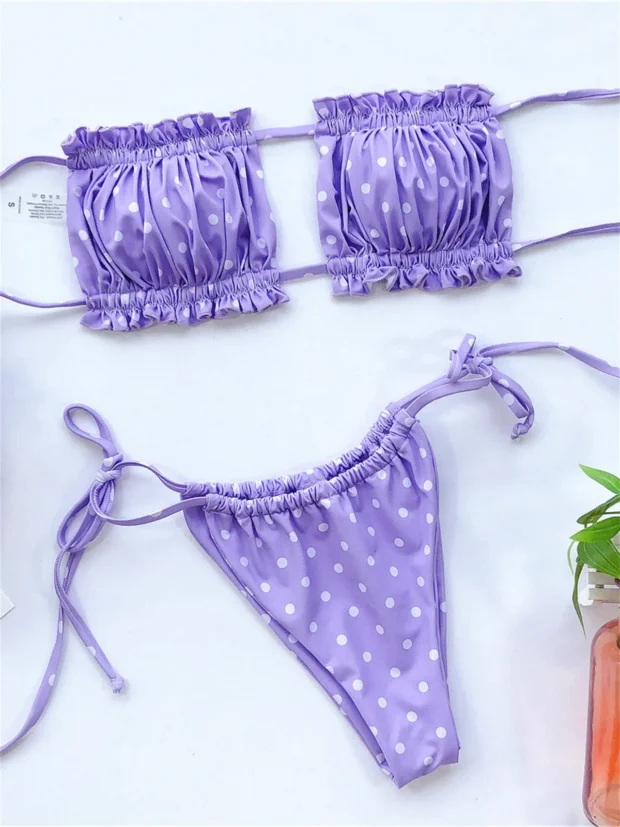 Dwuczęściowy kostium kąpielowy z marszczeniem i bandeau z wycięciem