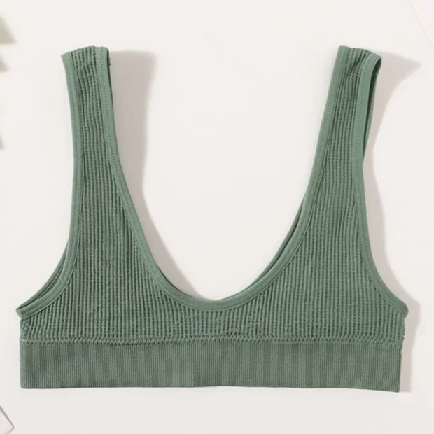 Bralette bezszwowy z prążkowanej dzianiny i głębokim dekoltem