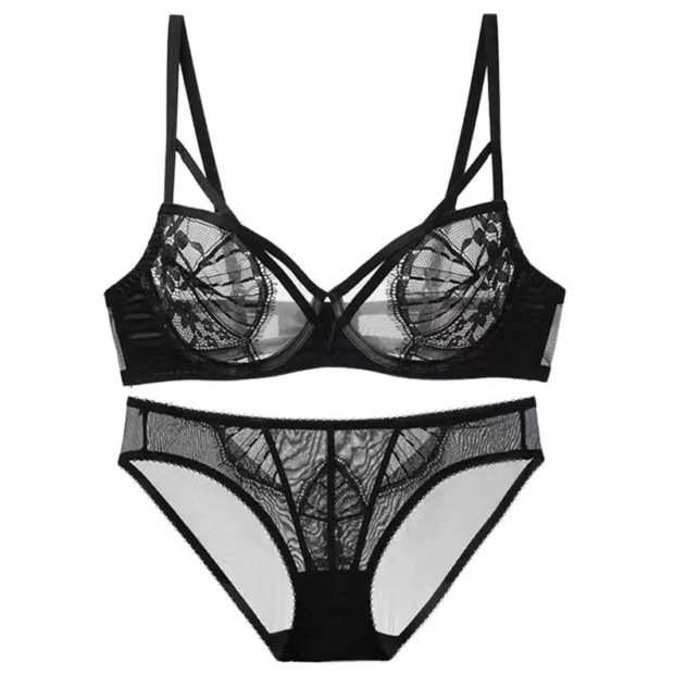 Przezroczysty komplet bielizny z geometrycznymi paseczkami