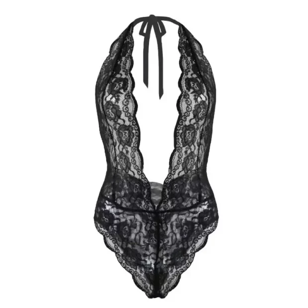 Body koronkowe typu halter z głębokim dekoltem