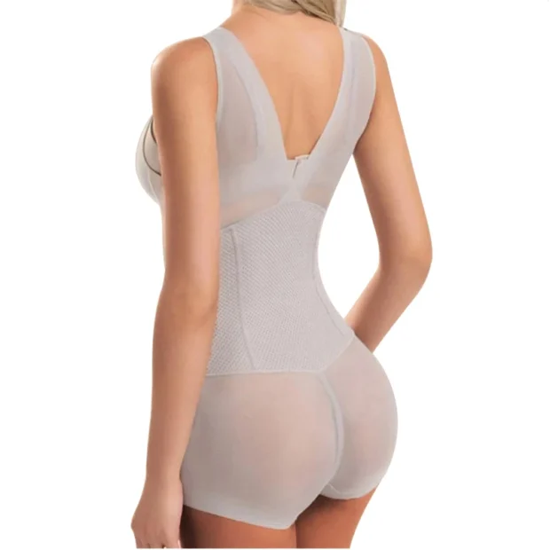 Body modelujące z dekoltem V i strefami z siateczki