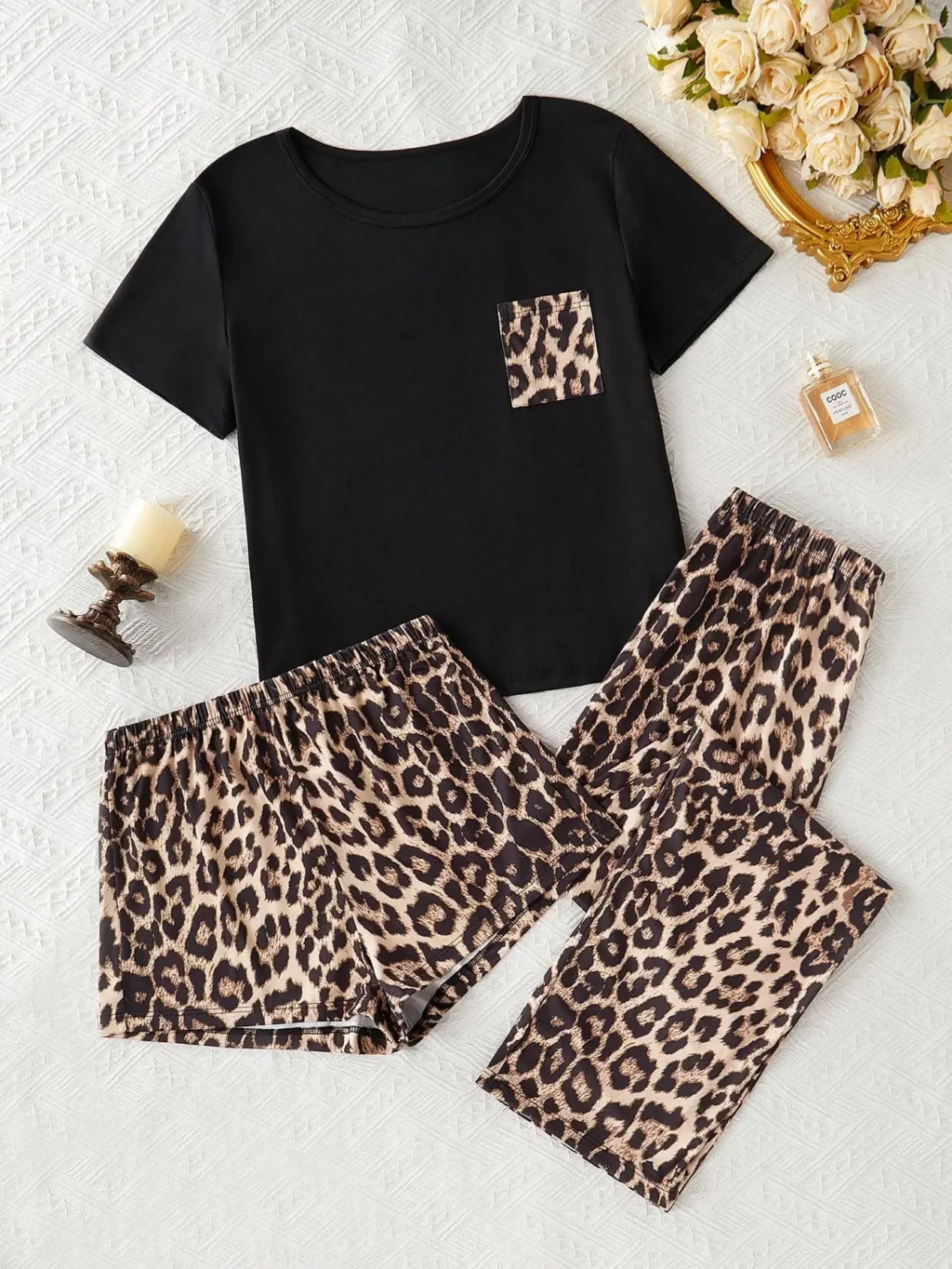 Trójczęściowy zestaw piżamowy z motywem lamparta