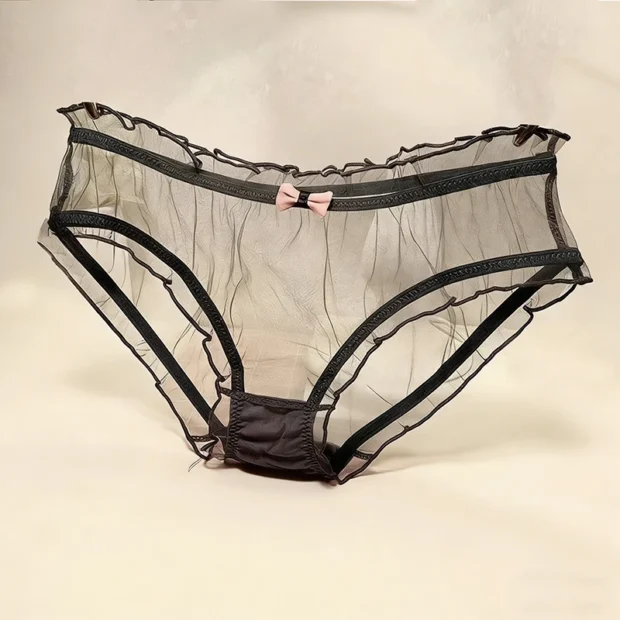 Figi damskie z siateczki z dekoracyjną kokardką