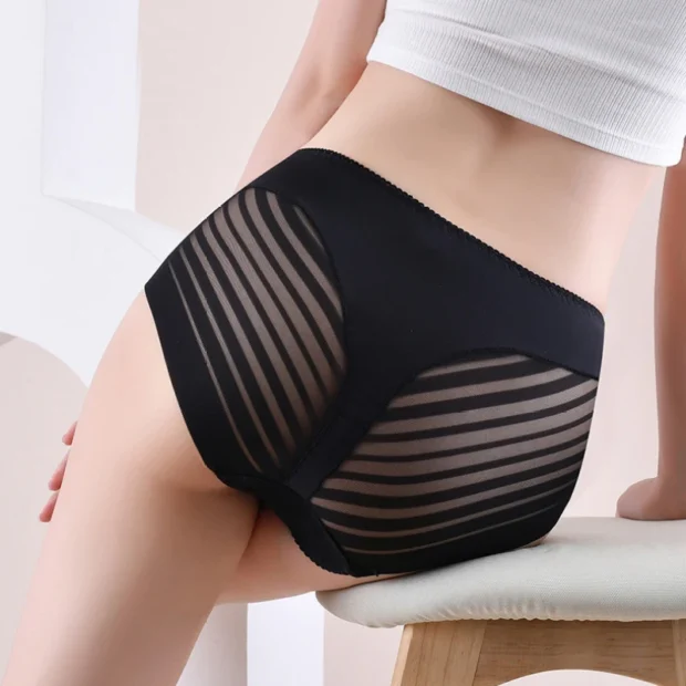 Majtki damskie z wysokim stanem i siateczkowymi wstawkami