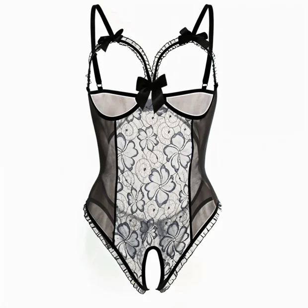 Body paseczkowe z koronkowym panelem i otwartym krokiem