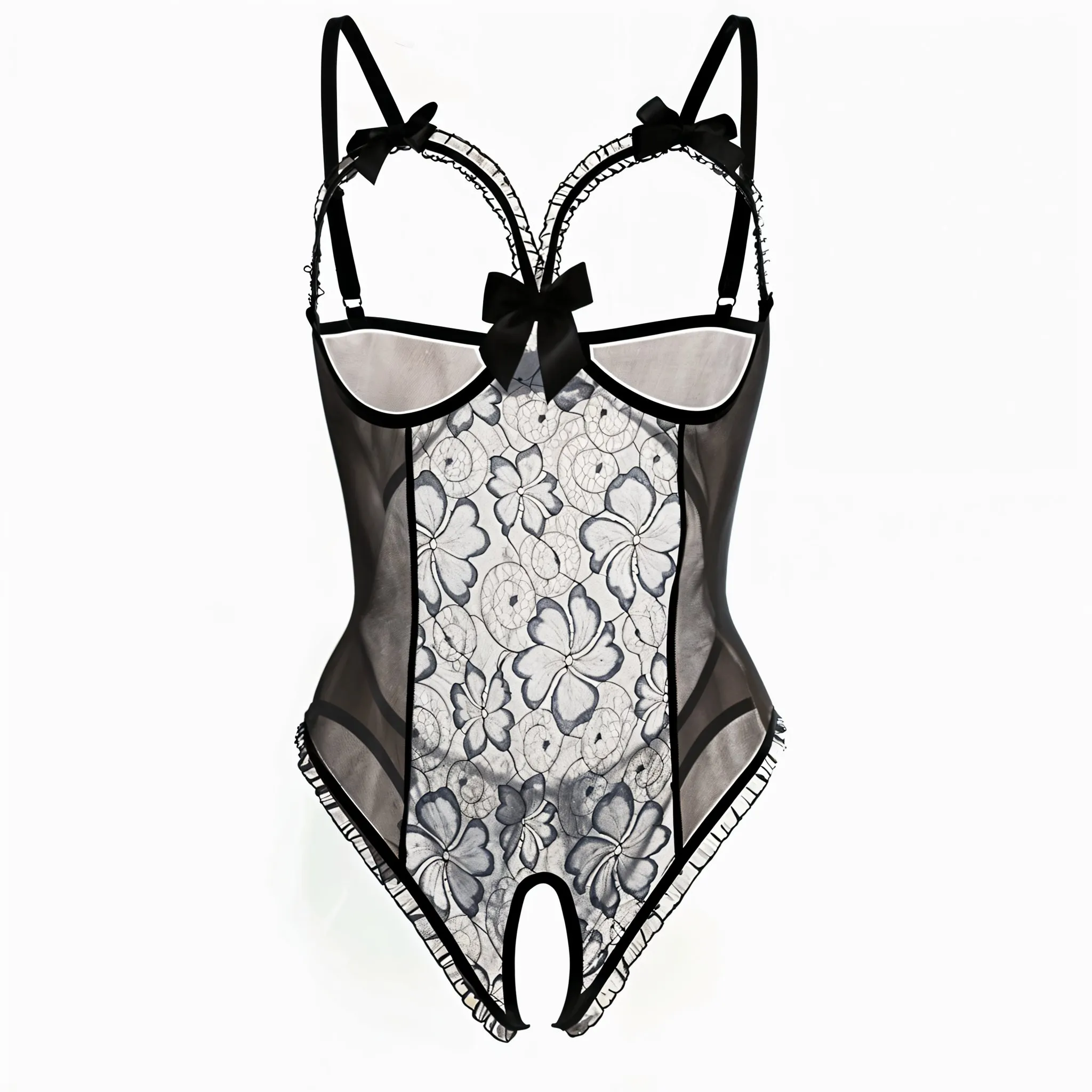 Body paseczkowe z koronkowym panelem i otwartym krokiem