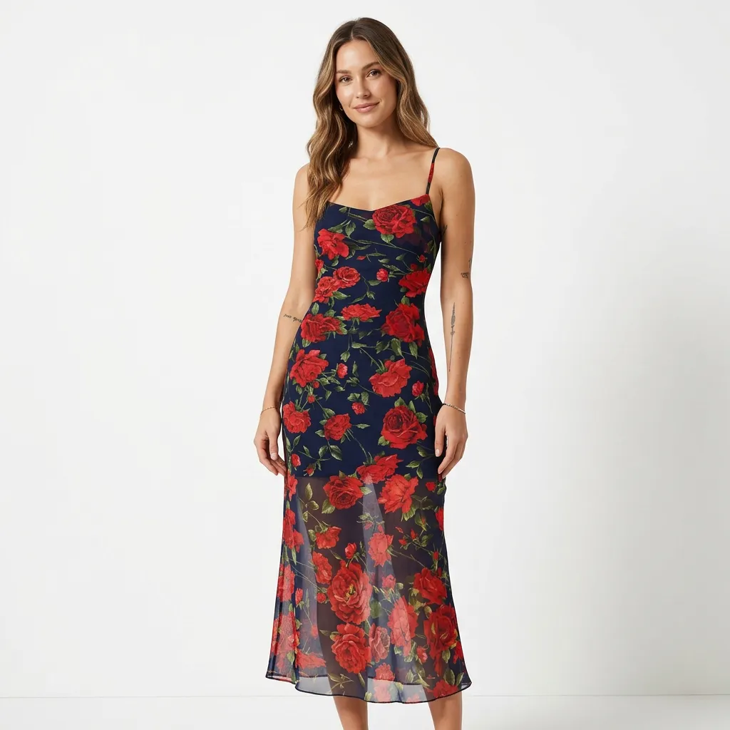 Sukienka maxi na cienkich ramiączkach z kwiatowym nadrukiem