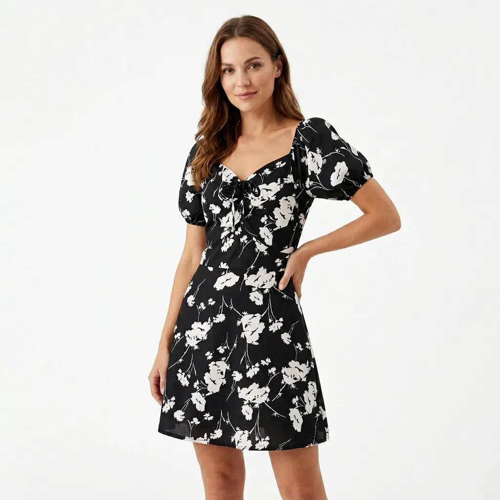 Sukienka mini z hiszpańskim dekoltem i bufkami