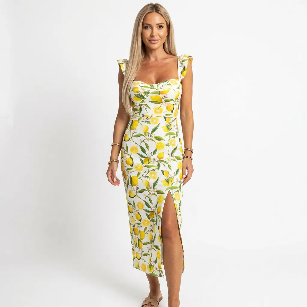 Sukienka midi ołówkowa z dekoltem w kształcie serca i rozcięciem