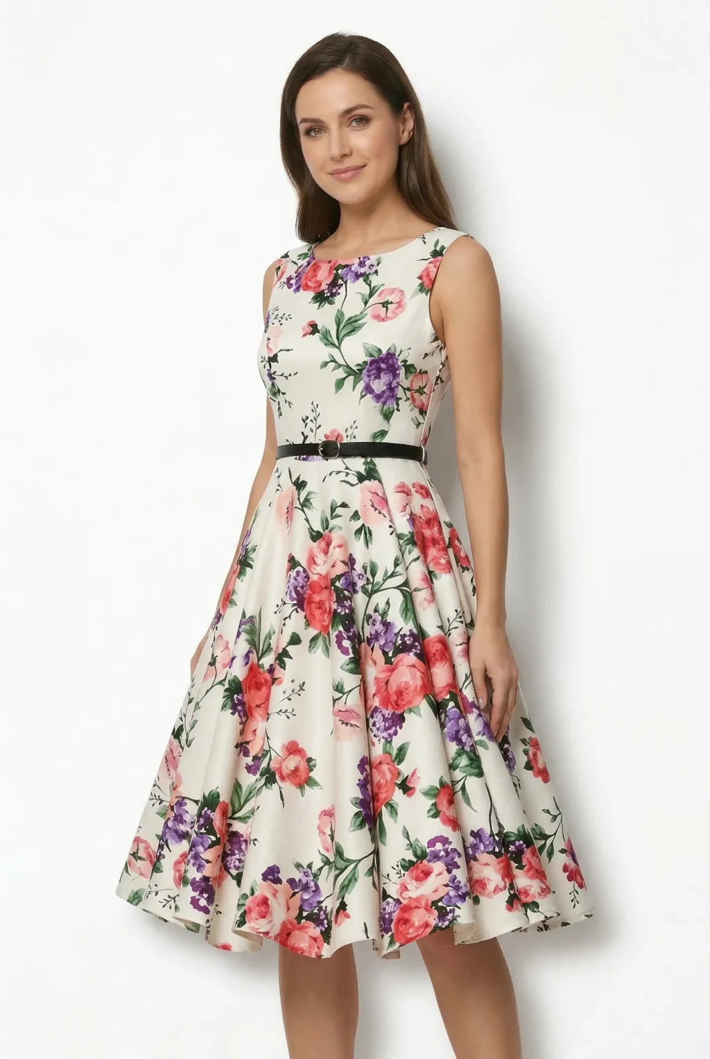 Sukienka rozkloszowana midi w stylu retro z dopasowaną górą