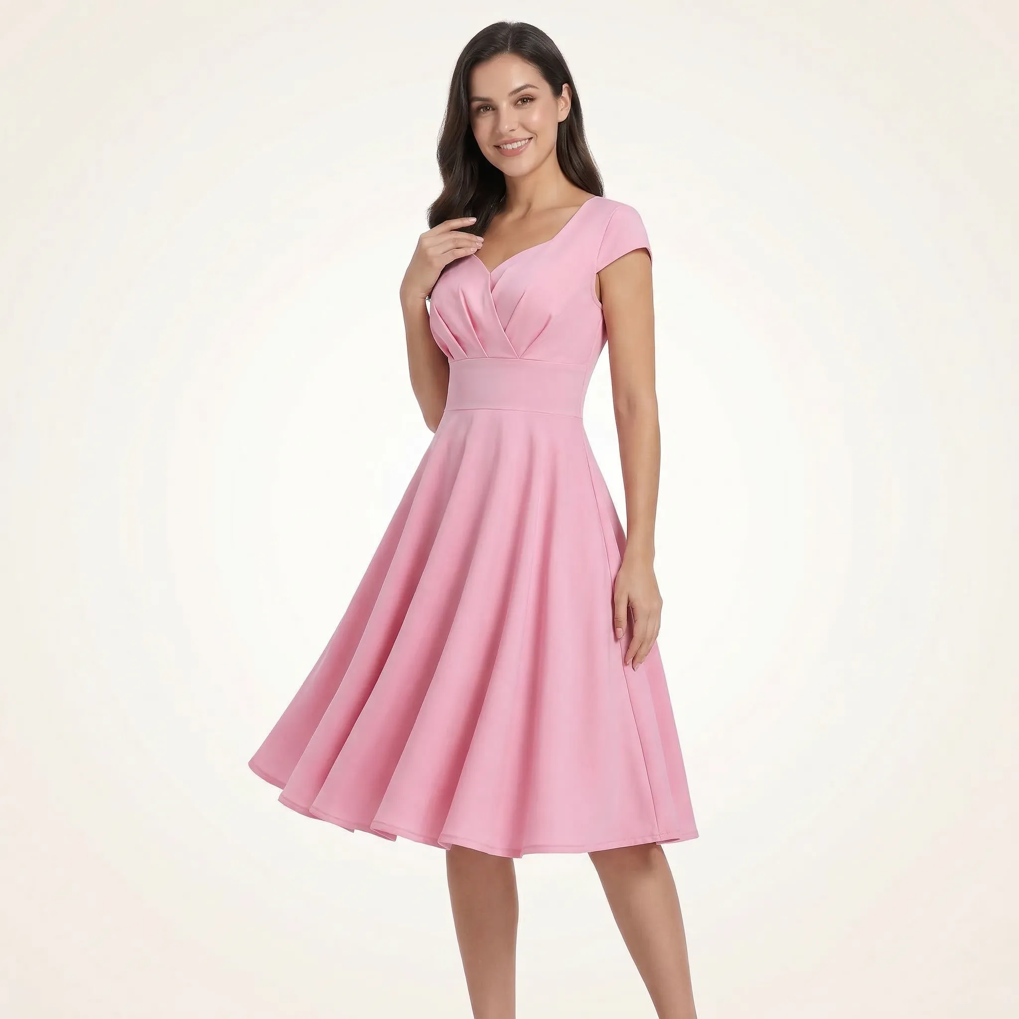 Sukienka rozkloszowana midi w stylu retro z taliowaną górą