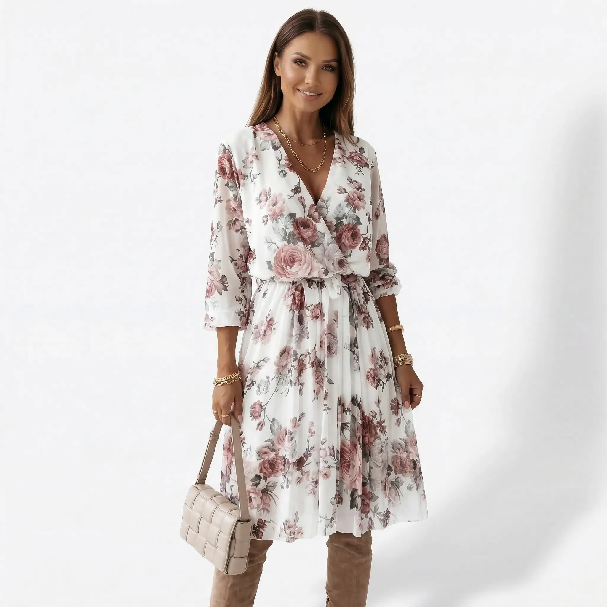 Kopertowa sukienka midi z plisowaną spódnicą