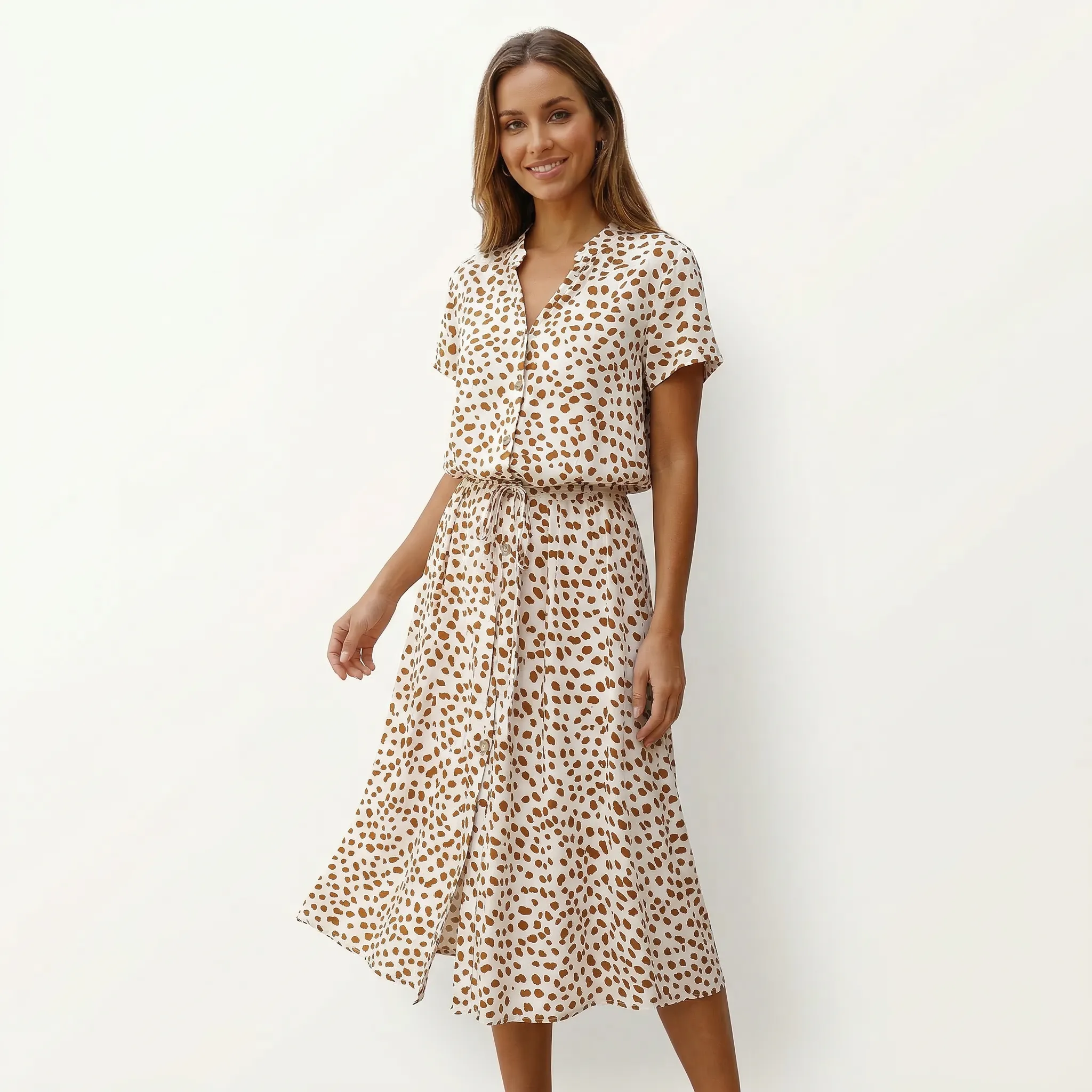 Sukienka koszulowa midi z wiązaną talią