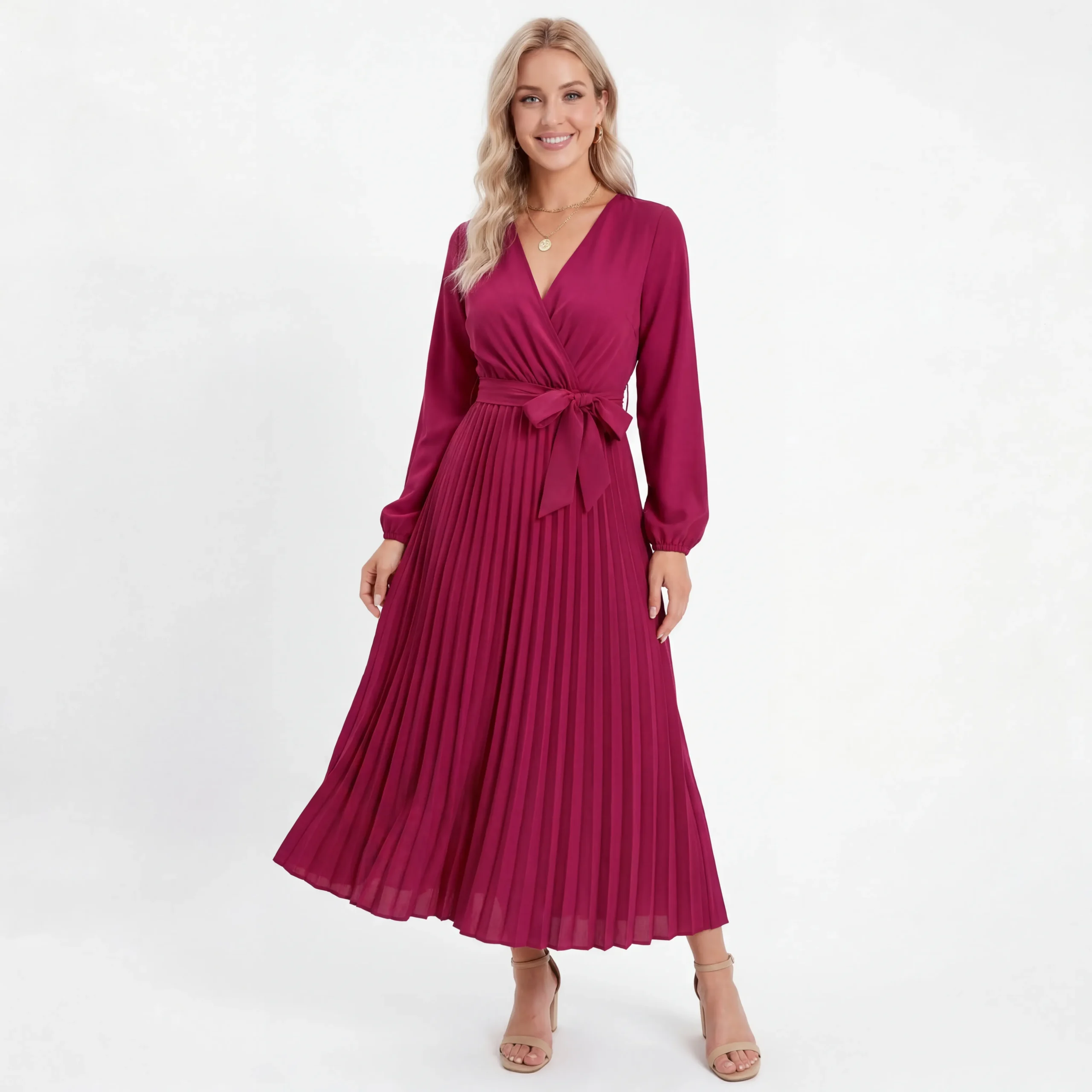 Sukienka kopertowa maxi z plisowaną spódnicą