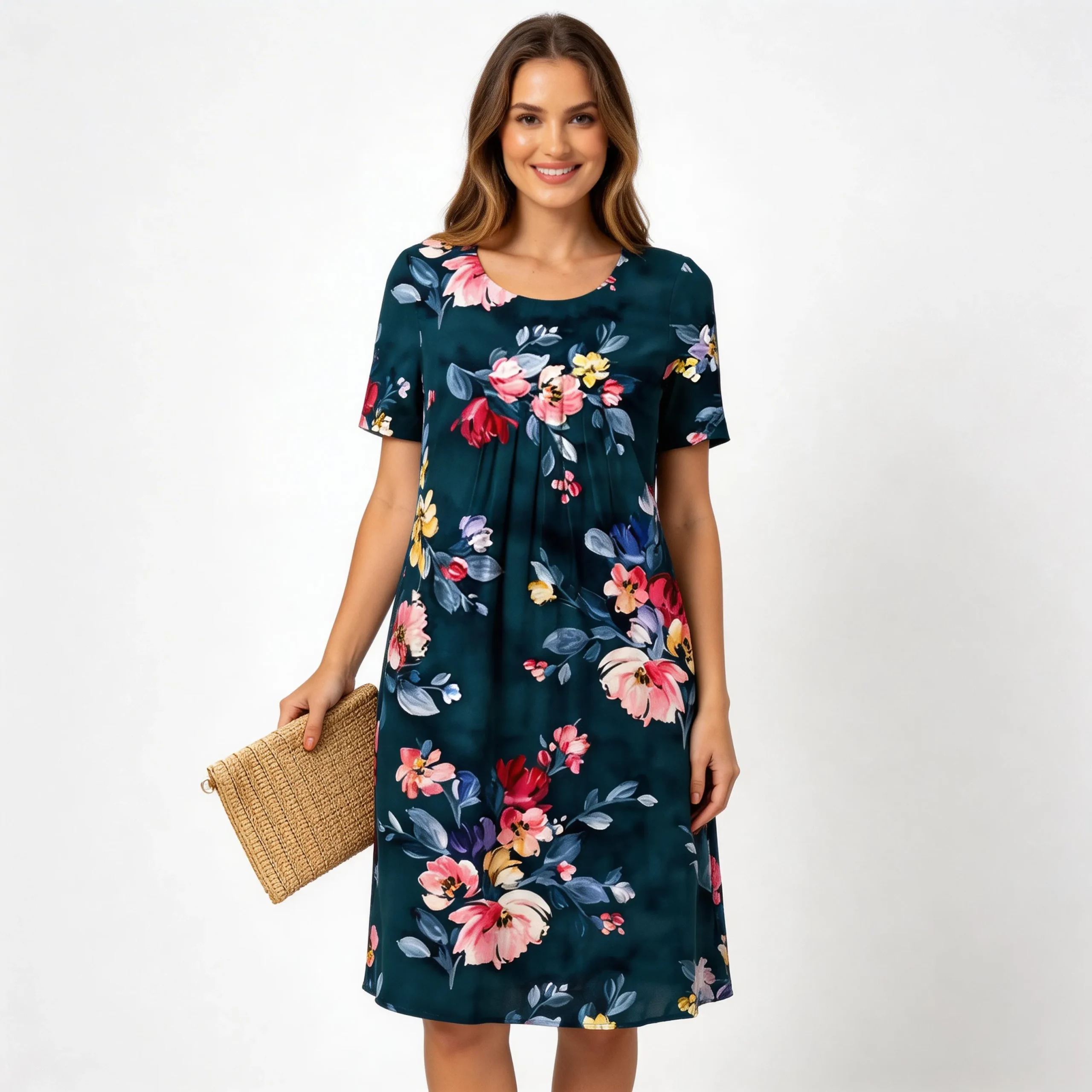 Sukienka midi z plisowaną górą i kwiatowym nadrukiem