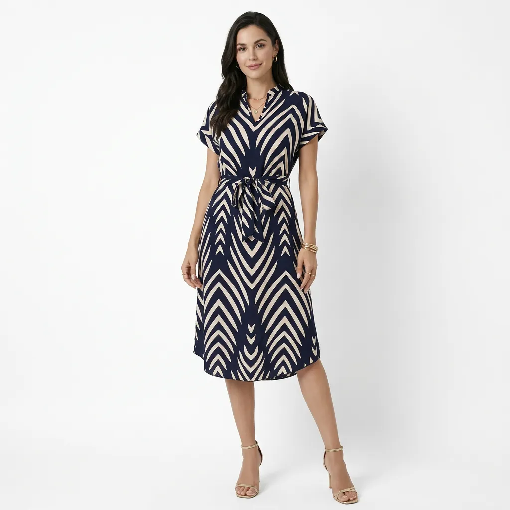 Sukienka midi z kopertowym przodem i wiązanym paskiem