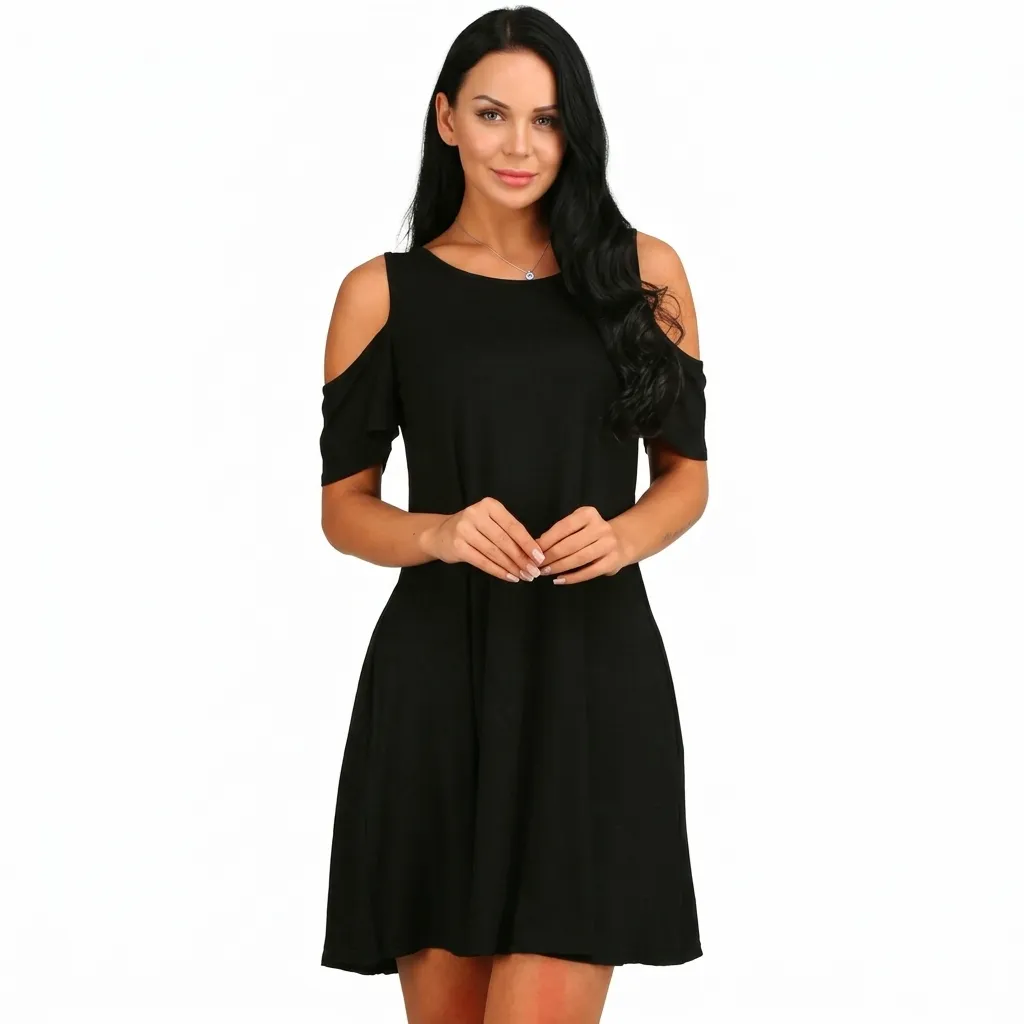 Sukienka rozkloszowana z odkrytymi ramionami