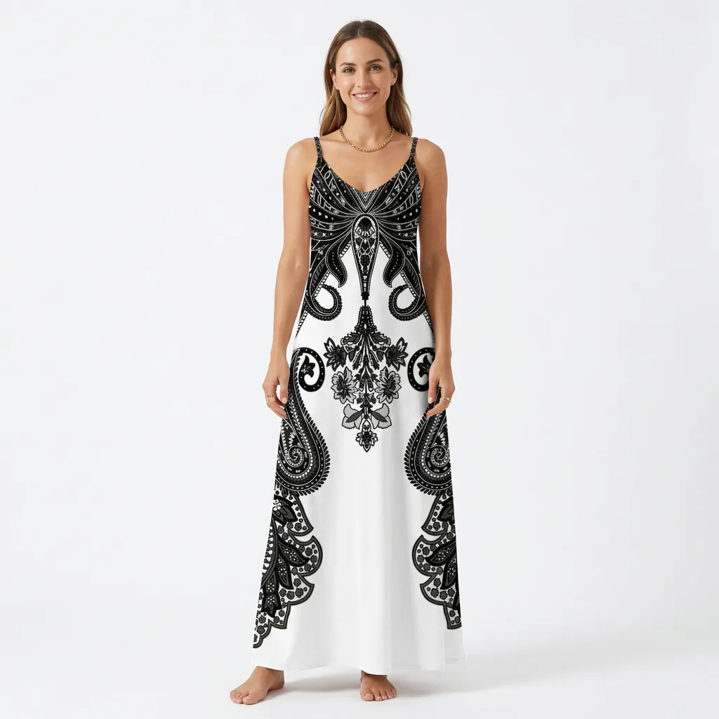 Długa sukienka maxi na cienkich ramiączkach z dekoltem w serek