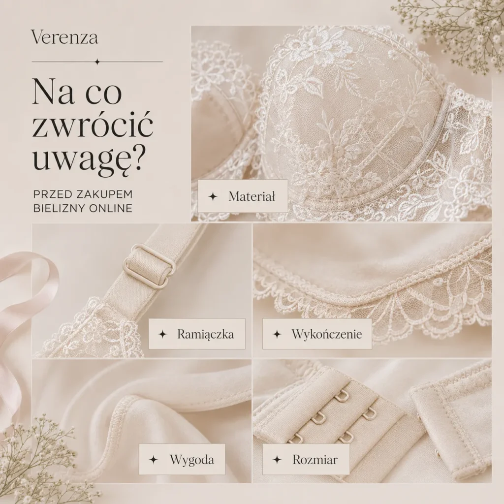 Zbliżenie na detale bielizny: ramiączka, koronka i wykończenie materiału