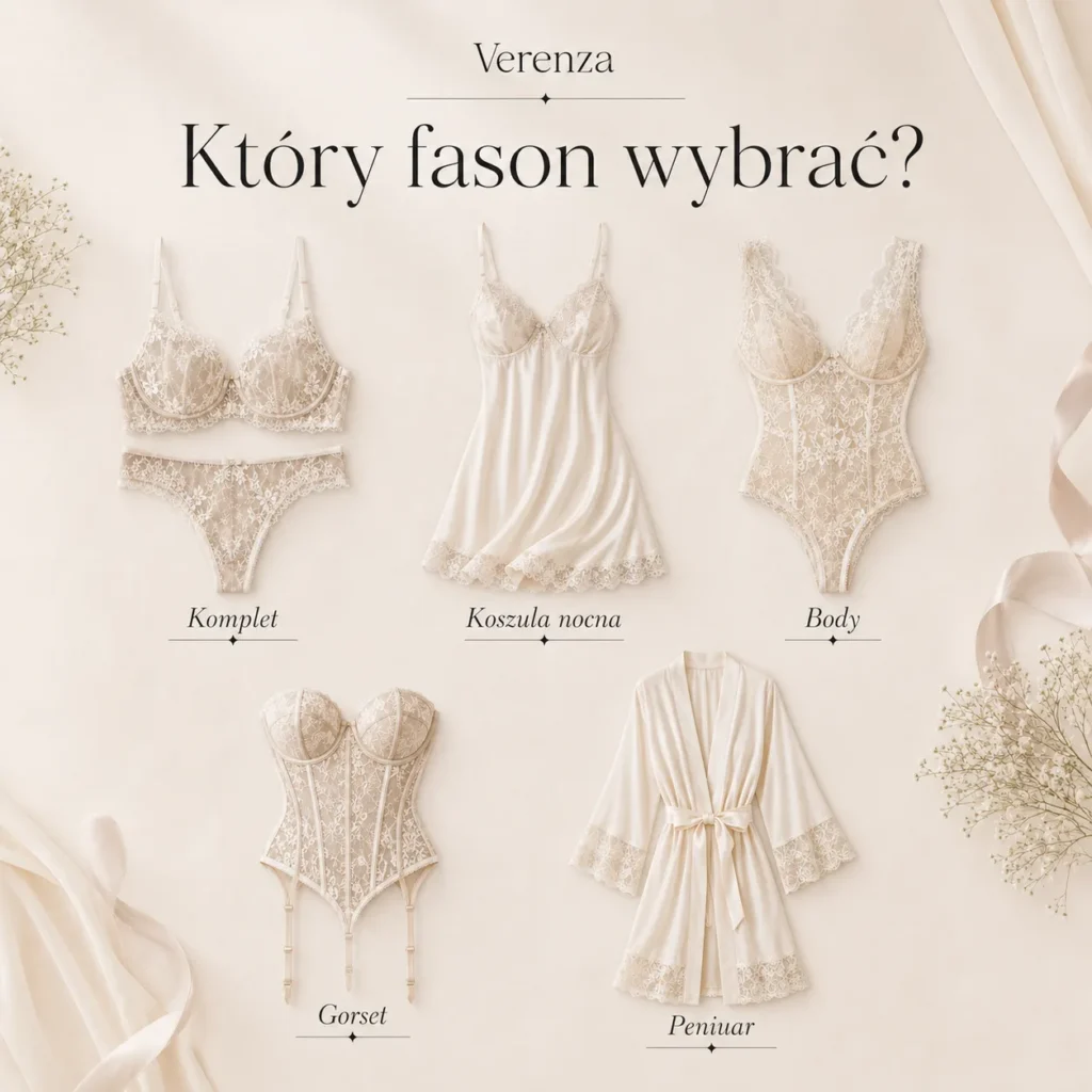 Rodzaje bielizny na noc poślubną: komplet, koszula nocna, body, gorset i peniuar